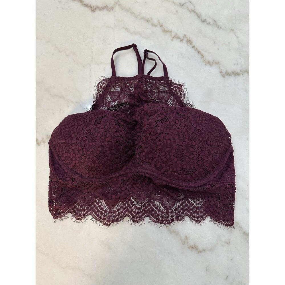 PINK Victoria's Secret Maroon Lace Push Up Bralette Size S (AA-C)